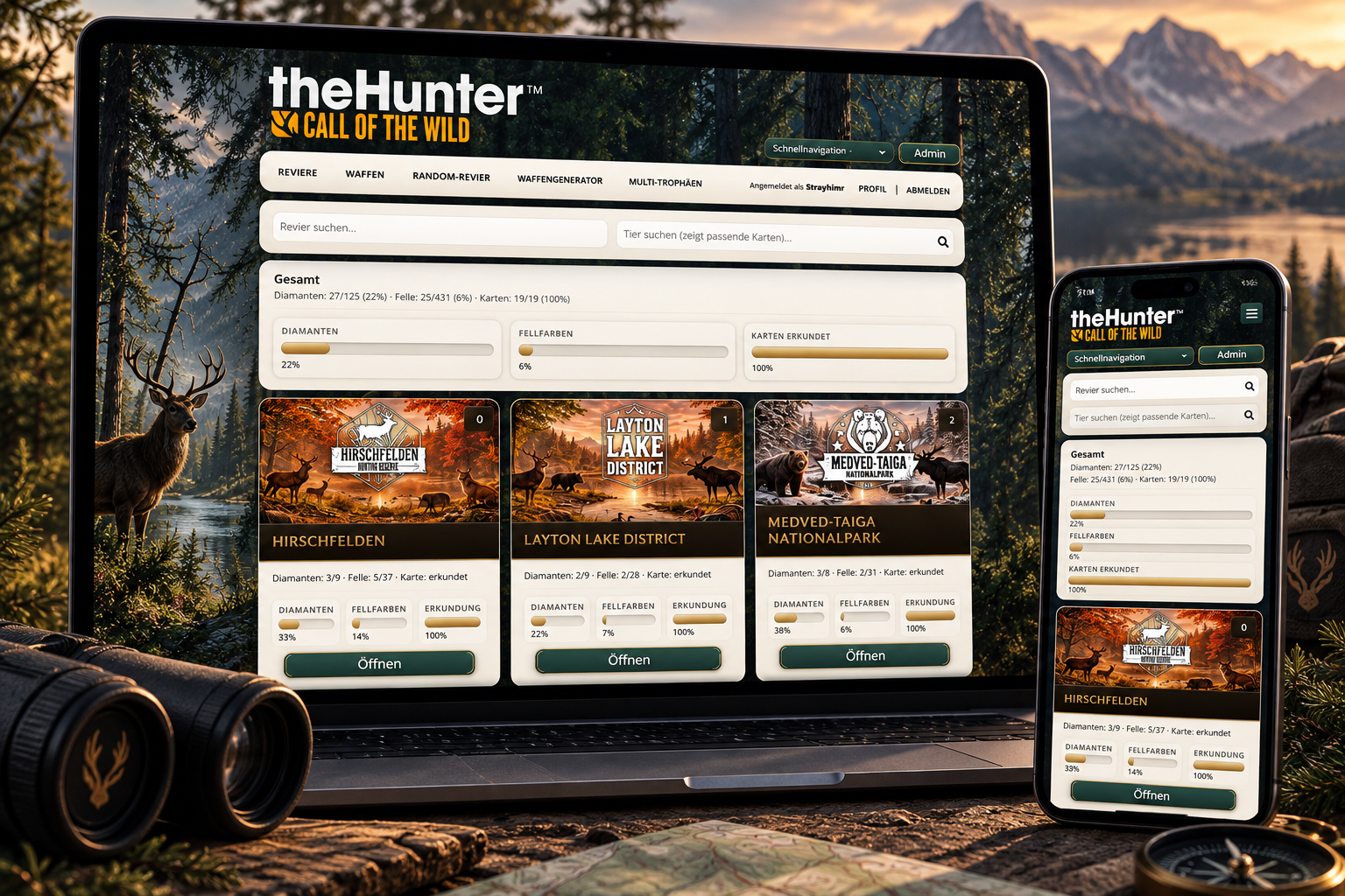 theHunter: Call of the Wild – Website auf Laptop und Smartphone